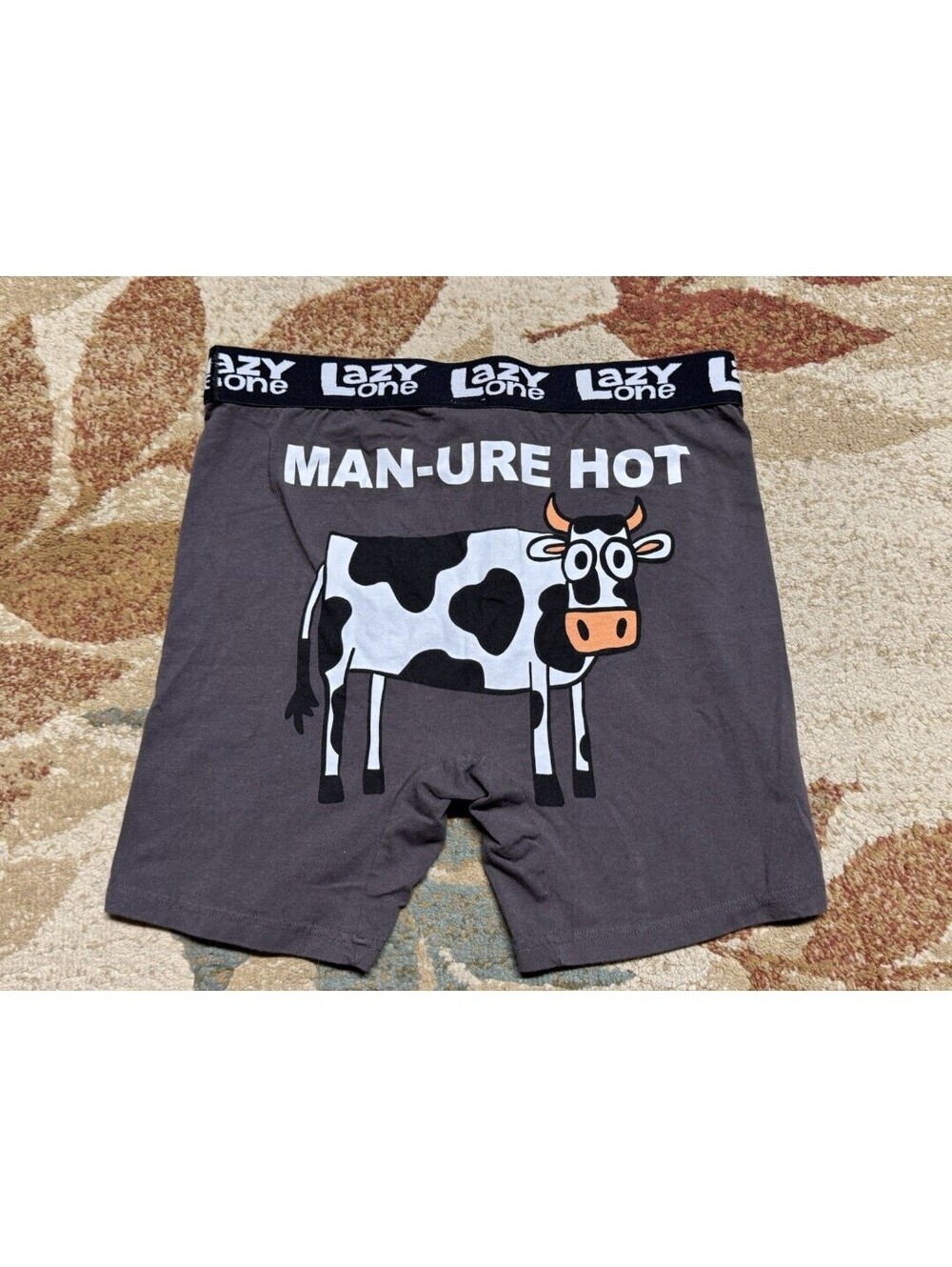 Lazy One Men’s Boxer Brief PJ lounge shorts "Man-ure Hot" Cow  Size M